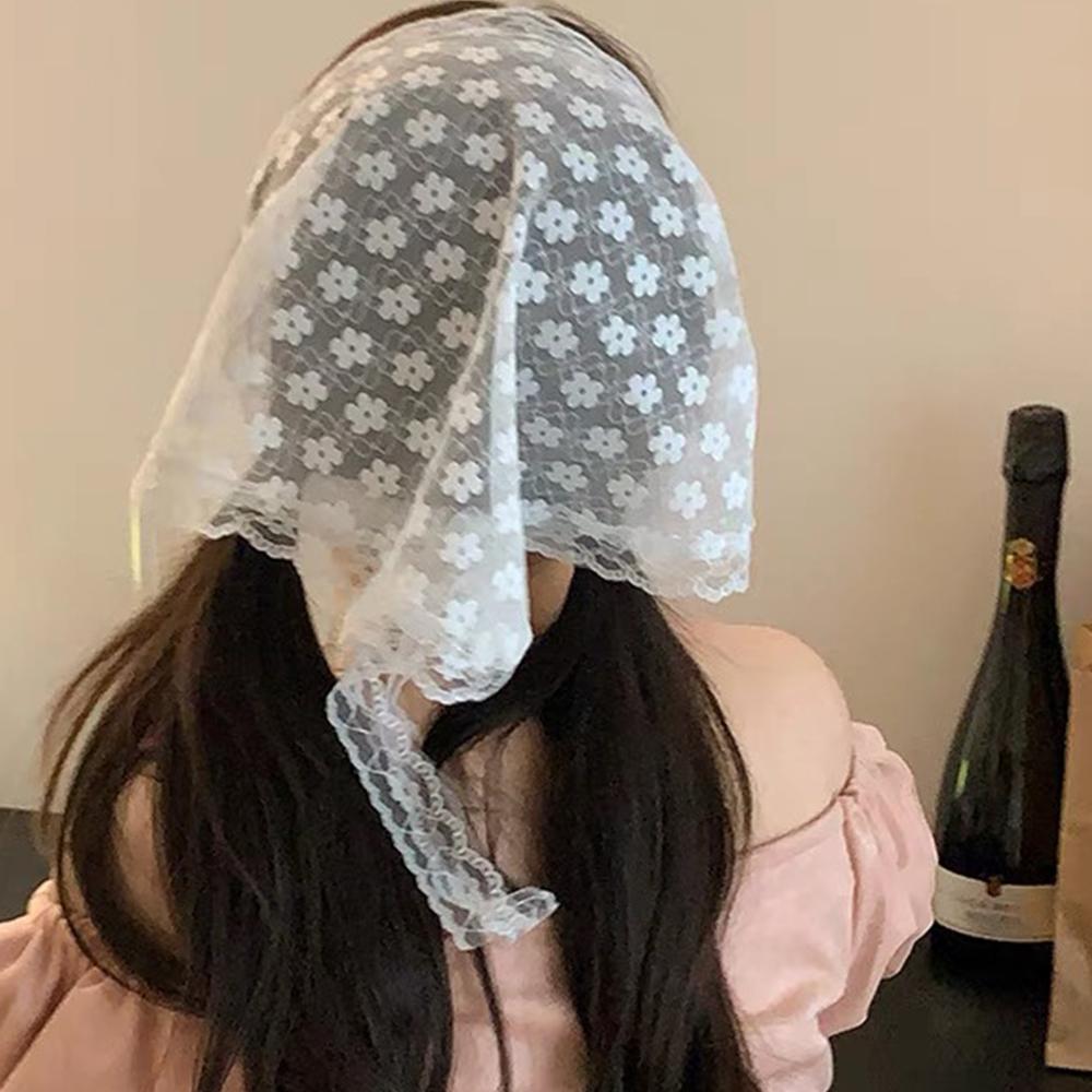 Fashion Lace Triangle Headscarf Romantic Summer White Woven Floral Lace Hair Scarf Wraps Travel Photo Headband Hair Accessories