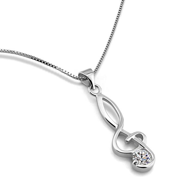 New Purple White Red Zircon Music Notation Pendant Choker Women100% 925 Sterling Silver Necklace Box Chain Jewelry Gift