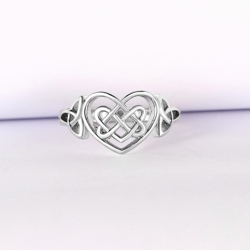 Classic Delicate Rings for Women Hollow Out Love Heart Celtic Knot White Gold Color Wedding Party Gifts Fashion Jewelry KAR397