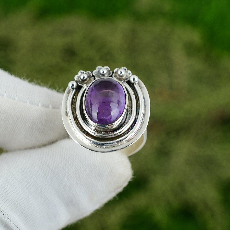 Gift For Her Natural Star Amethyst Multi Stone Adjustable Ring 925 Silver