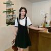Women's Plus Size Fake Two-Piece Dress Black White Colorblock Casual Summer Short Sleeve A-Line Sundress
