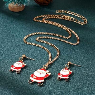 Moda Noel Baba Kolye Kolye Saplama Küpe Seti Kız Sevimli Küpe Nefis Takı Sevgilisi Çift Hediye Kolye Küpe Seti Kombinasyonu