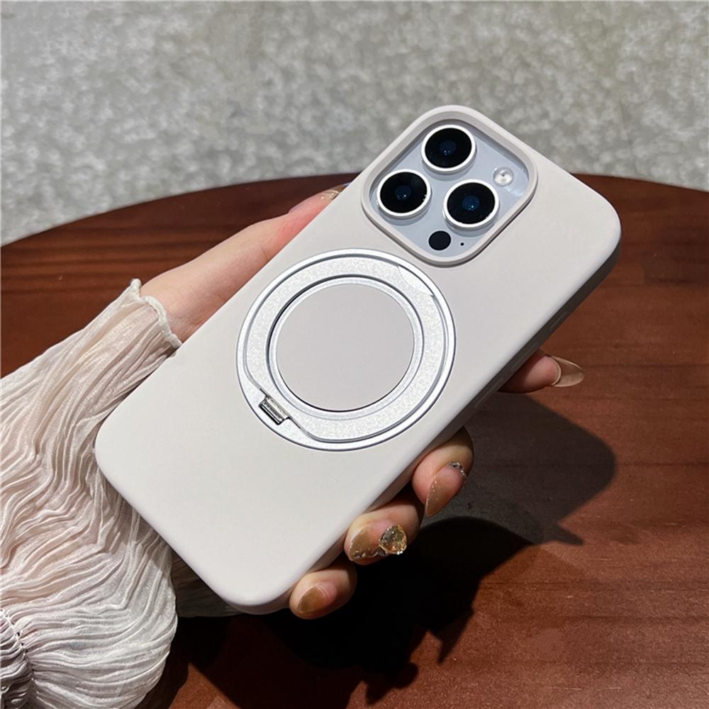 For iPhone 16 Pro Max Case Rotating Kickstand Liquid Silicone Phone Case Compatible with MagSafe