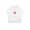 White T-Shirt With Pink Flower And Yellow Ribbon Print For Breast Cancer Awareness Casual Wear
