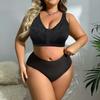 Plus Size Lace Front Closure Bra & High Waist Panty Set, Racerback Supportive Lingerie for Women