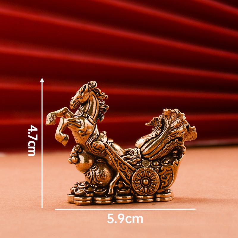 Brass Horse Step On Coins Lucky Statue Feng Shui Desk Ornament Zodiac Animal Figurines Miniatures Pure Copper Crafts Collections