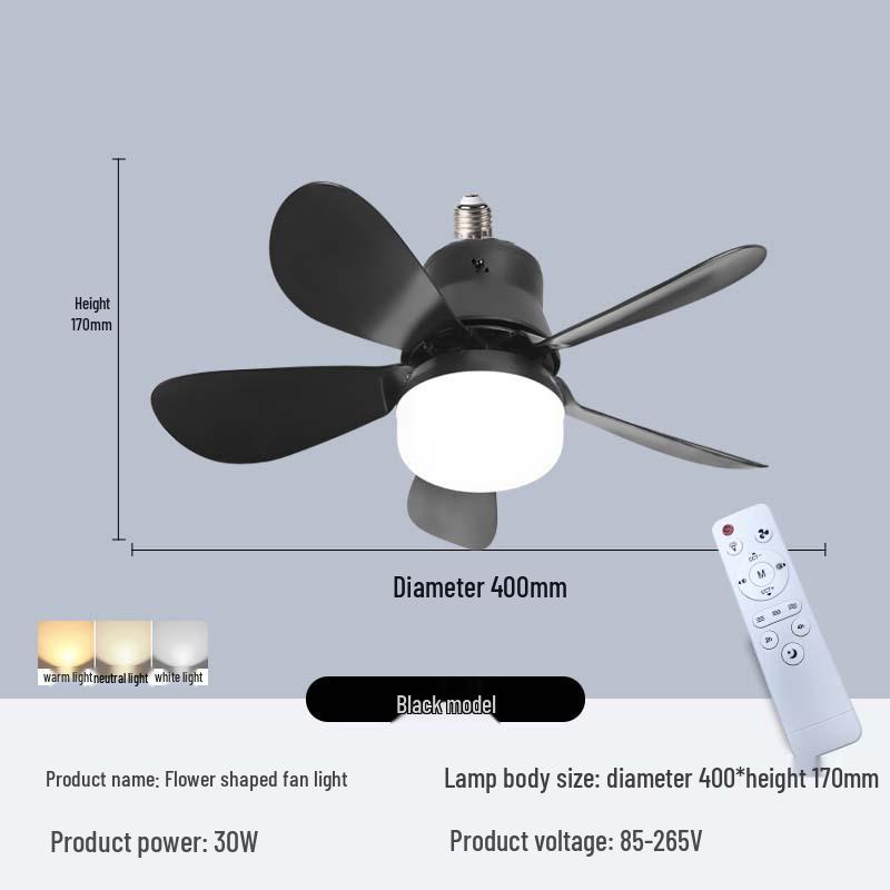 E27 Screw Base Ceiling Fan with Removable Blades and Light for Bedroom