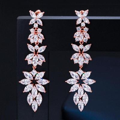CMM – boucles d'oreilles longues en zircone cubique pour femmes, bijoux de robe de mariée couleur or Rose