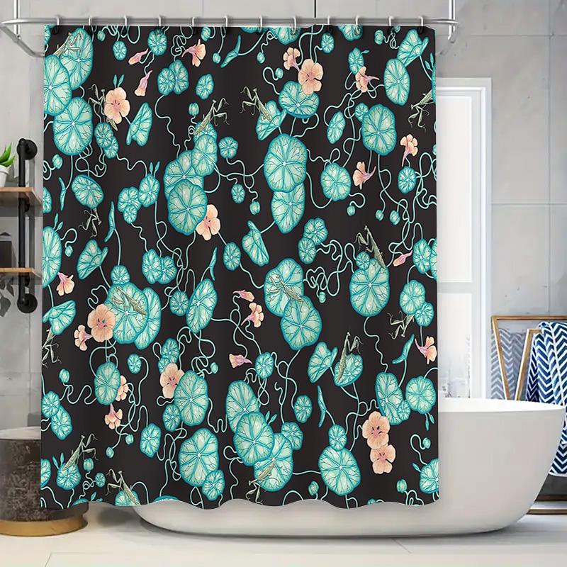 

Lotus Flower Shower Curtain Botanical Nature Teal Blue Green Floral Bathroom Decor Waterproof Fabric Liner Vintage Farmhouse Sty 90x180cm
