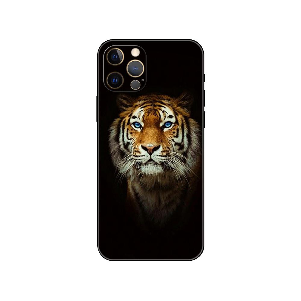 Black Tpu Case for Iphone 5 5s Se 2020 6 6s 7 8 Plus X 10 XR XS 11 12 13 Mini Pro MAX Back Cover Wolf Dog Cat Lion Tiger Animal