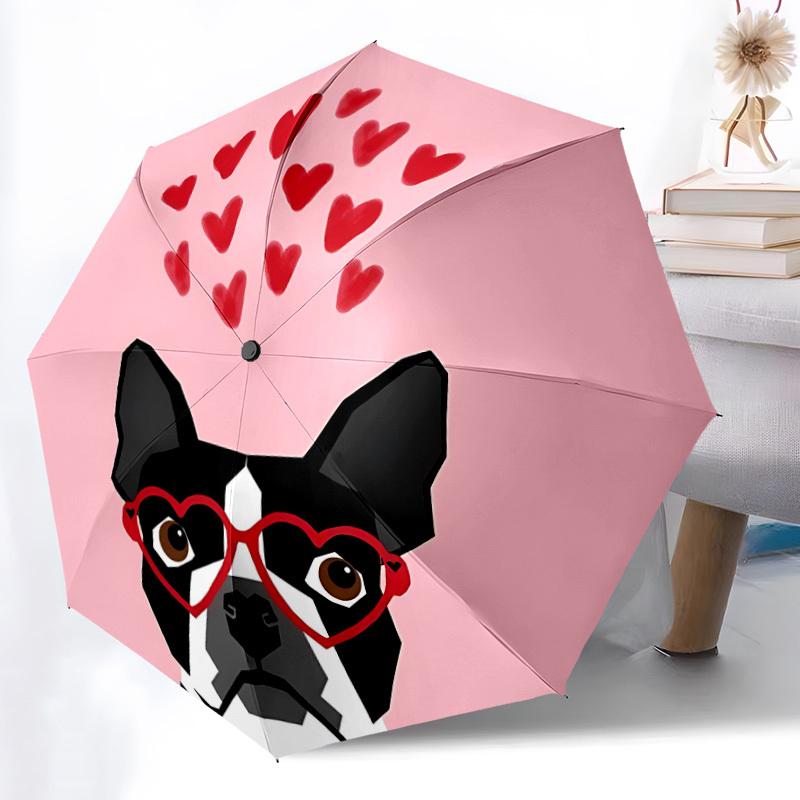 

1pc Heart Glasses Dog Automatic Folding Umbrella - 8-Rib Durable Iron Frame, Compact Portable for Daily Travel yy251205066
