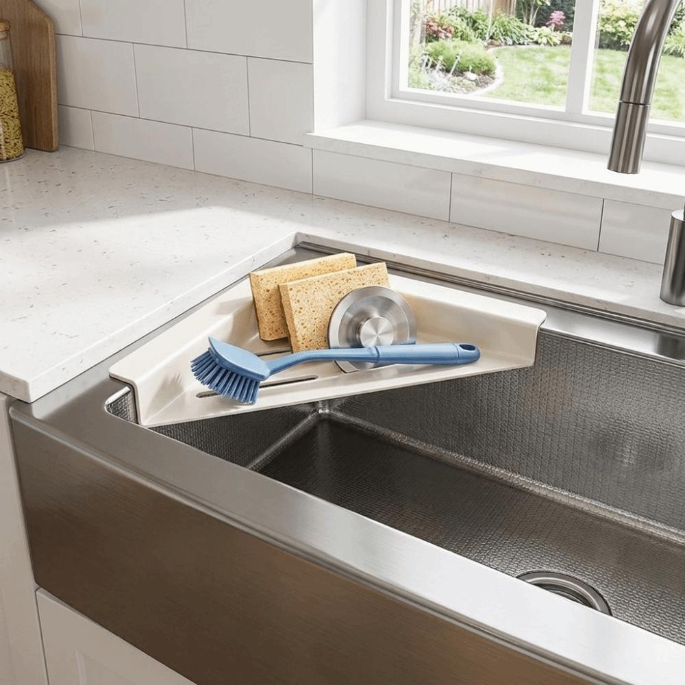 Triangular Sink Corner Rack Hollowed Dish Drying Rack Practical Sink Drain Shelf  Bathroom