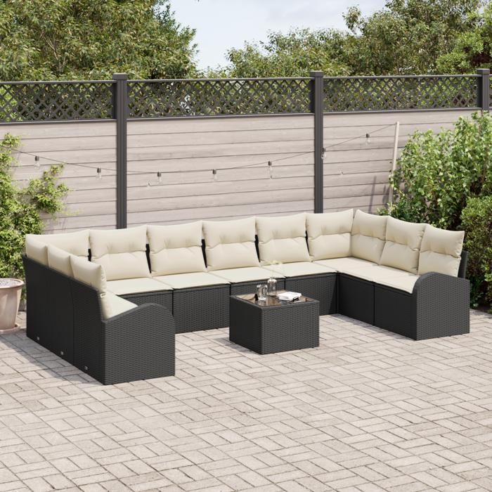 VidaXL Ensemble de canapés de jardin 10 pièces avec coussins en poly rattan marron 3346227