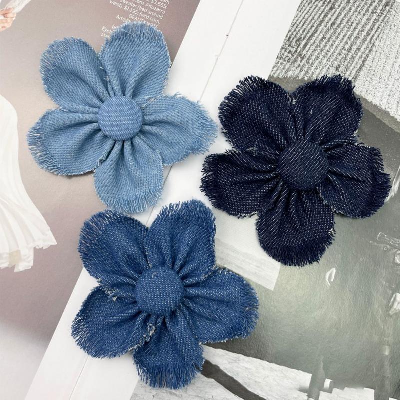 1PC Headwear Accessories Crafts Supplies Sewing Applique for Clothes Decoration Denim Cloth DIY Blue Flowers