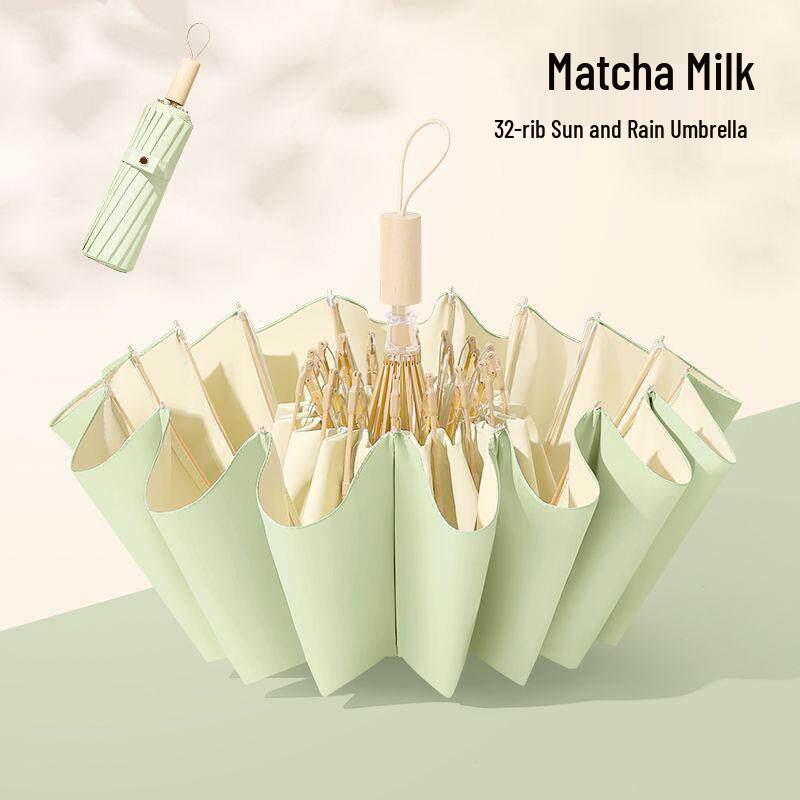 32-rebrový skladací dáždnik pre ženy s dvojakým použitím - Ochrana pred slnkom a dažďom, UV ochrana, Zväčšený, Zosilnený, Zahustený slnečník