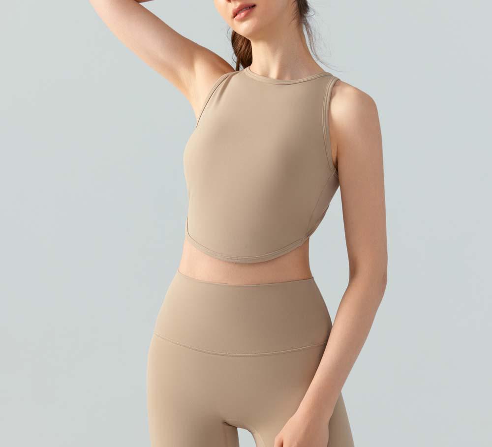 Crisscross Back Yoga Sports Bra - Slimming Round Neck Fitness Top
