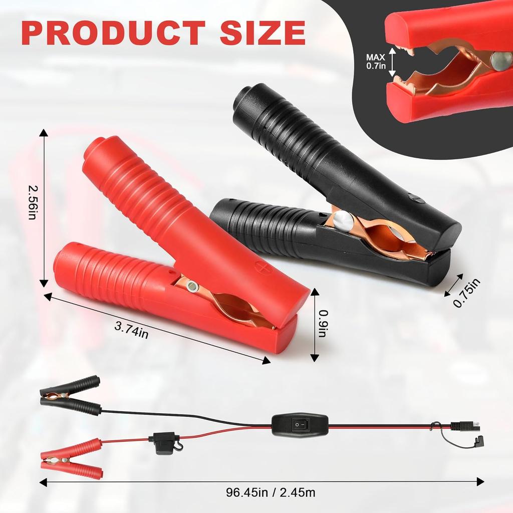 SAE Battery Alligator Clips Wire Harness With On/Off Switch 7.9Ft/2.4M 16AWG, 12V Alligator Clips With Wires For Sprayer Parts, Sprayer Pump, Battery