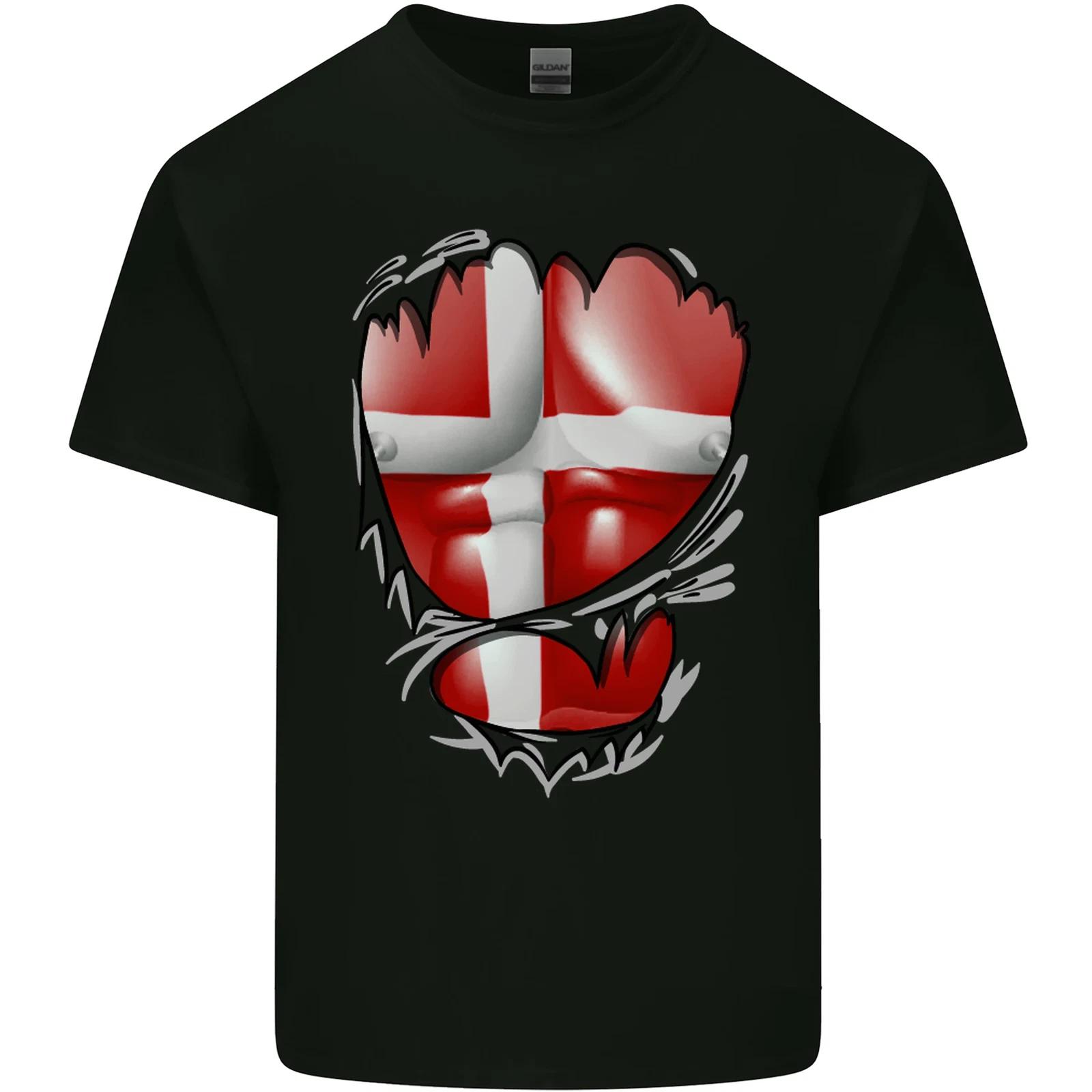 Gym Danish Flag Ripped Muscles Denmark Kids T-Shirt Childrens 2XL