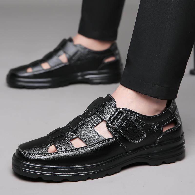 Prince Casual Genuine Leather Sandals for Men - Breathable, Non-Slip, Large Size 48, Ideal for Spring, Autumn, Summer Work.