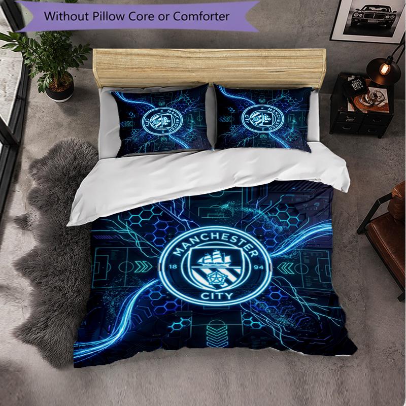 Set Lenzuola Manchester City Modello 3 Pezzi Morbida Copripiumino in Microfibra con Federe per Camera da Letto