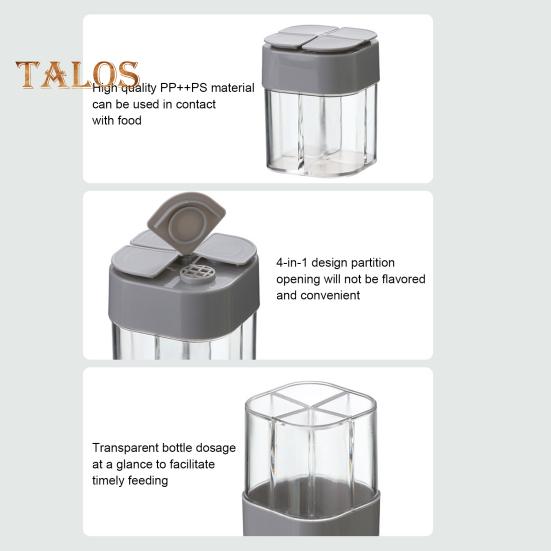 4-i-1 kjøkkenkrydderflaske Krydderbeholder med stor kapasitet BPA-fri fuktsikker salt og pepperkrukke Oppbevaringsflaske