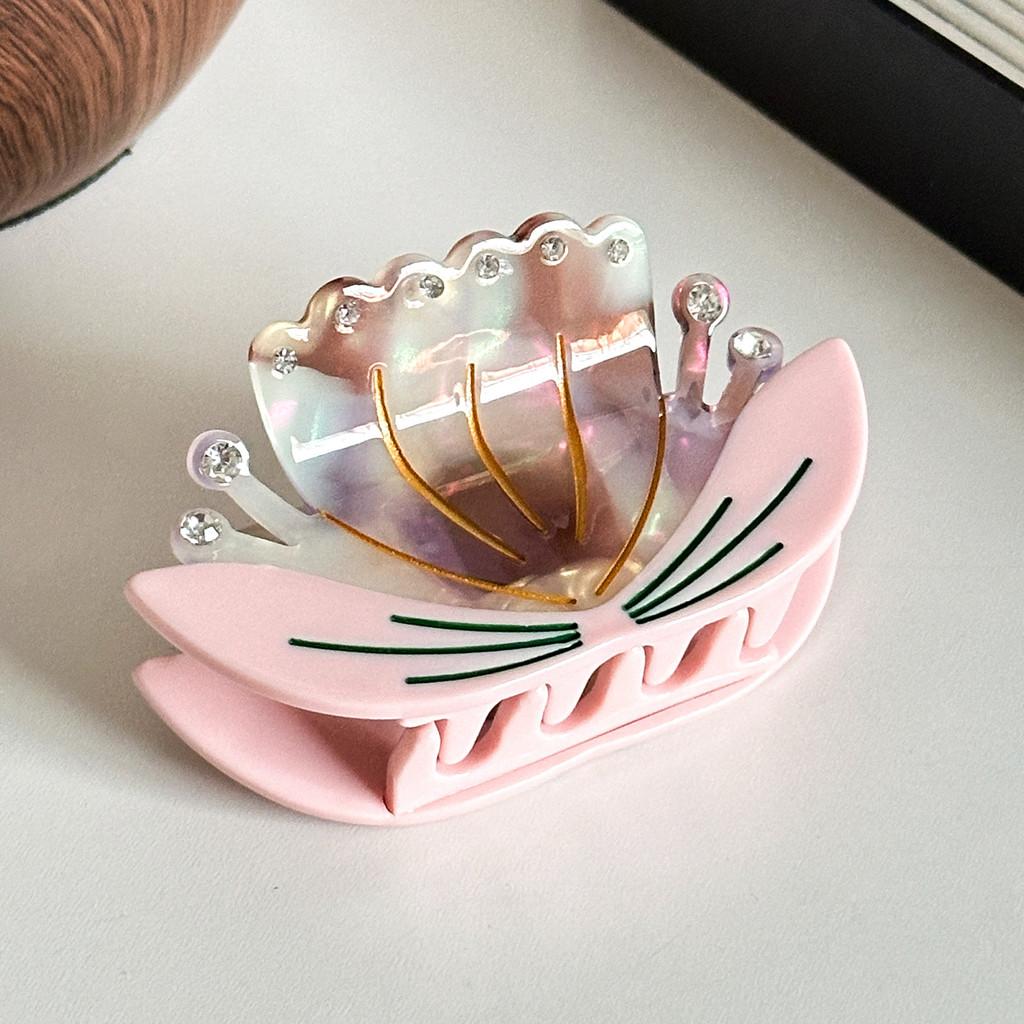 Elegant Floral Design Acetate Hair Claw Clip With Diamond Accents For Women