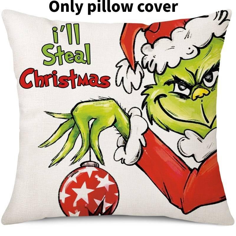 Cozy Green And Red Grinch Christmas Pillow Cover For Stylish Home Dcor 45x45cm
