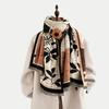 Autumn and winter new retro color matching flower imitation cashmere fringed scarf women's atmosphere thickened warm shawl