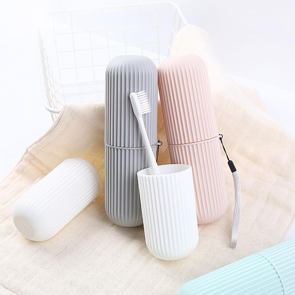 Travel Toothbrush Case Carrier Portable PP Slip Resistant Travel Toothbrush Cup with Cover Grey