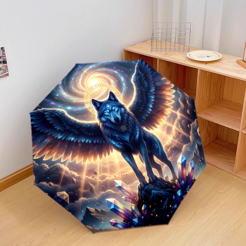 

1 PC Automatic Folding Umbrella - Mysterious glowing wolf Pattern, Portable & Foldable Design with 8 Ribs, Christmas Birthday Gifts