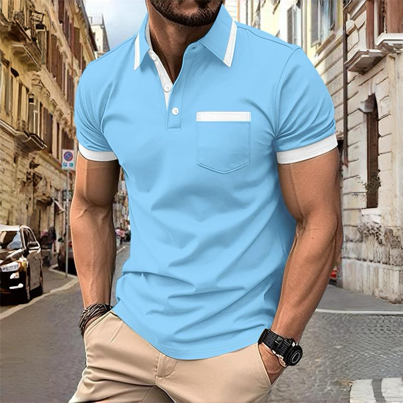 

Мужская черно-белая футболка-поло с коротким рукавом, цветовой блок, дизайн с воротником и карманом. Деловой кэжуал, приталенный крой, универсальный 3XL небо