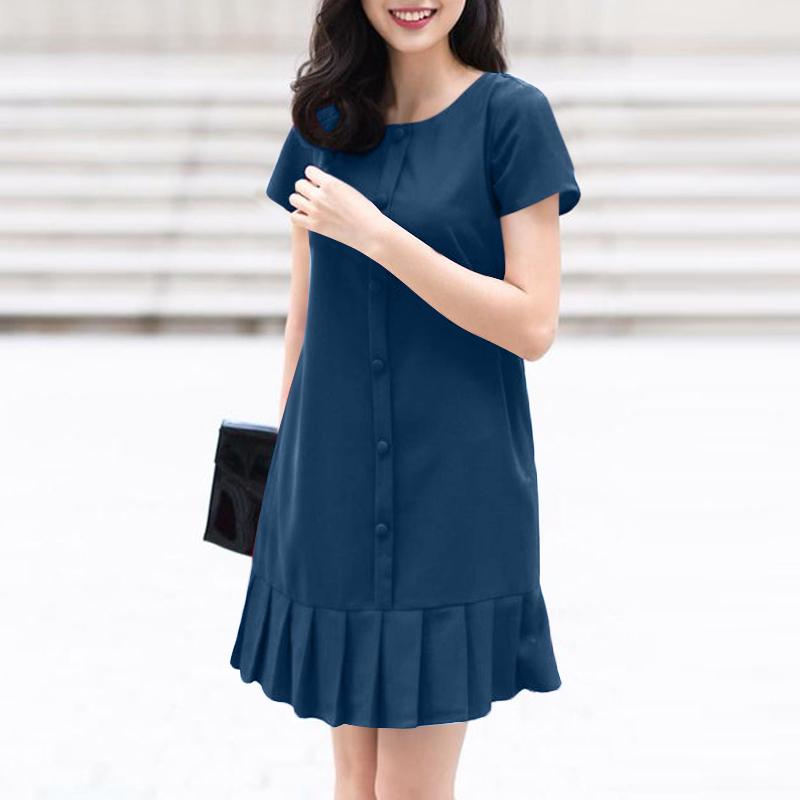 

ZANZEA Женское повседневное платье с круглым вырезом, однотонное, свободного кроя, с короткими рукавами 2XL