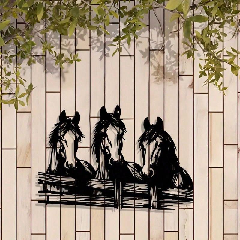 

Handmade Forged Metal Horse Wall Art Wood Backing Indoor Outdoor Decor