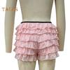 Women Summer Shorts Multi-layered Scattered Hem Ruffle Lace Trim Beach Shorts Lolita Style High Waist Ultra-short Shorts Daily Wear Sleep Shorts