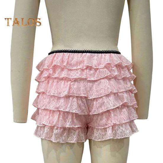 Women Summer Shorts Multi-layered Scattered Hem Ruffle Lace Trim Beach Shorts Lolita Style High Waist Ultra-short Shorts Daily Wear Sleep Shorts