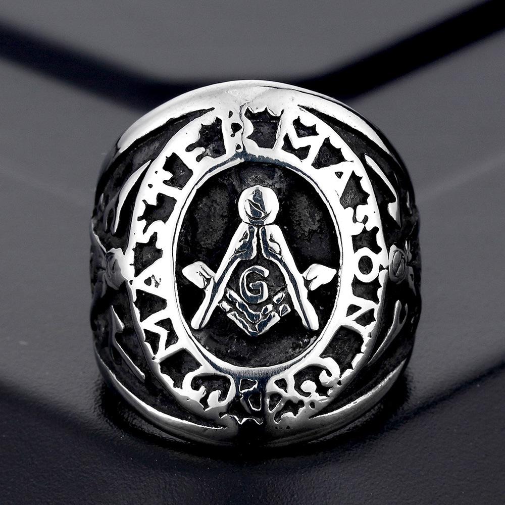 Silver Gold Color Tone Men's Masonic Compass Square Free Mason Ring High Polished Stainless Steel Male Ring Party Cool Jewelry