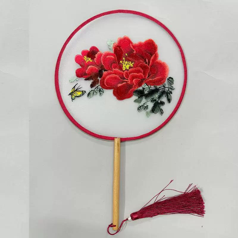 Embroidered Round Fan, Chinese Ancient Style Round Fan, Fairy-Like Hanfu Cheongsam Fan, Classical Palace Fan, Gardenia Jasmine Dance Fan
