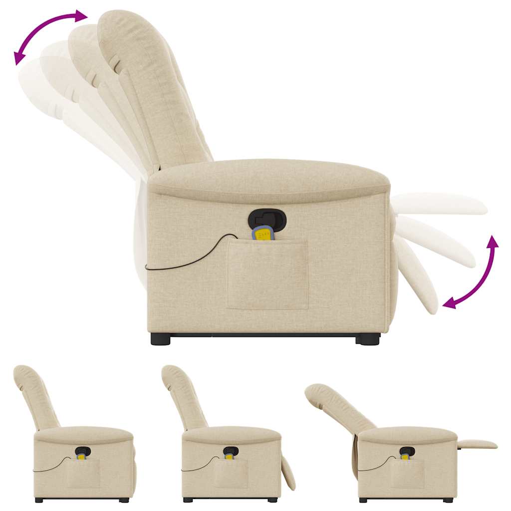 Lift-Up Massage Chair, Reclining, Cream, Fabric Upholstered