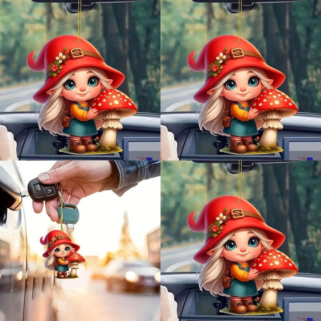 Acrylic Car Little Red Riding Mushroom Girl Keychain Pendant Vehicle Interior