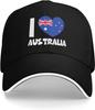 I Love Australia Heart Flag Baseball Cap Polyester Adjustable Casual Sport Outdoor Headwear