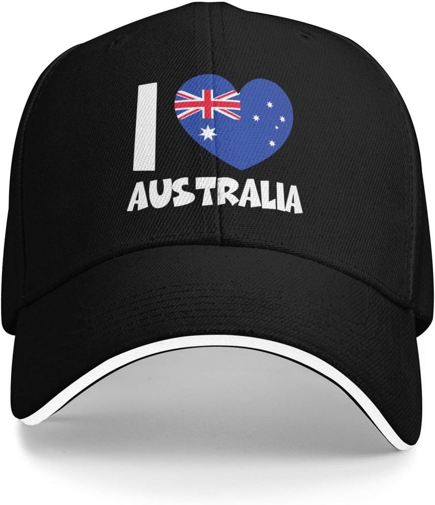 I Love Australia Heart Flag Baseball Cap Polyester Adjustable Casual Sport Outdoor Headwear