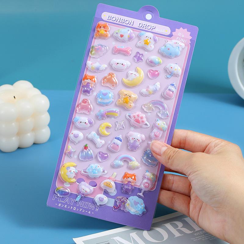 3D Crystal Cute Animal Stickers for Kids - Transparent & Embossed Fun for Phones