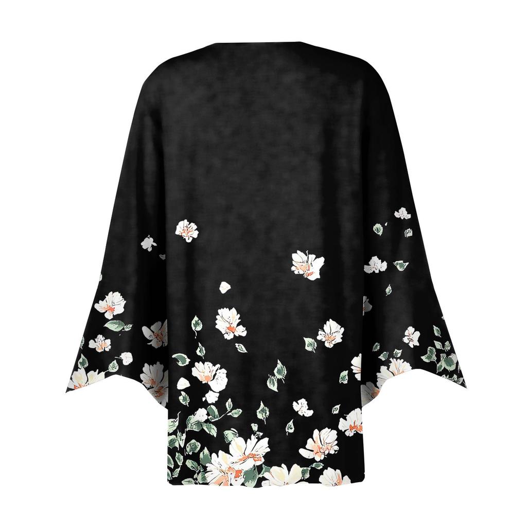 Women's Fashion Loose Casual Printed Seven-Part Sleeve Button Down Blouse Cardigan Top