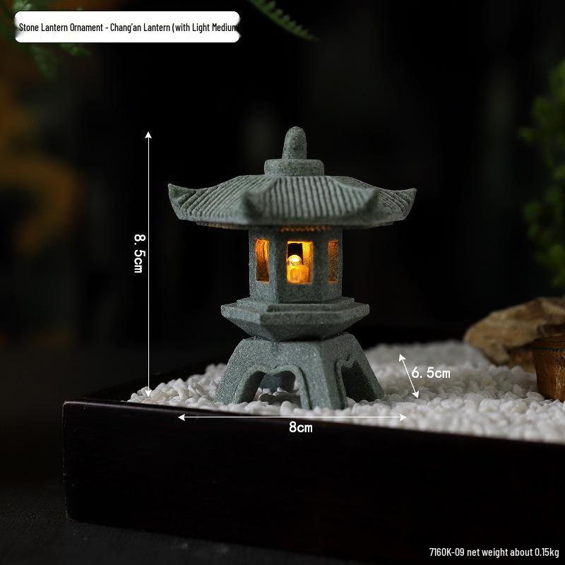 Envy Porcelain Stone Lantern: Small Chinese Pavilion Ornament for Desktop or Fish Tank Scenery.