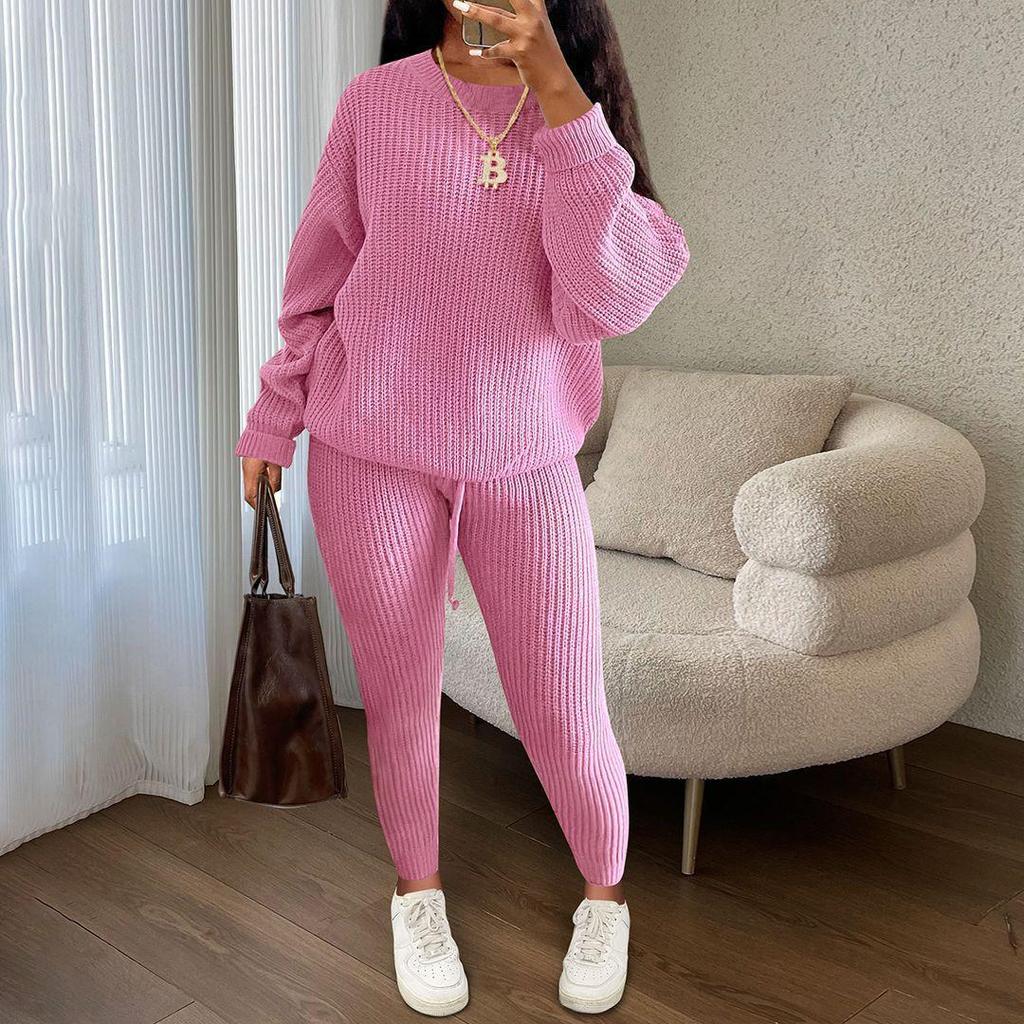 Fashion Casual Knitted Suit Trousers Suit Women's Sweater Suit Plus Size