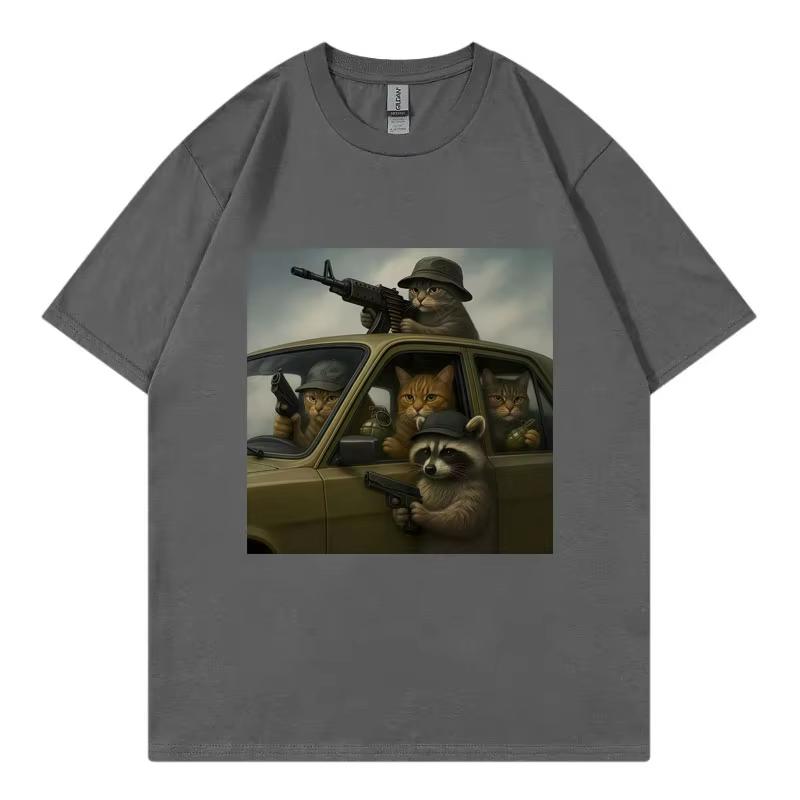 Funny Cat Gang Graphic T Shirts Men Women Vintage Fashion Short Sleeve T-shirts High Quality Cotton Oversized T-shirt Streetwear