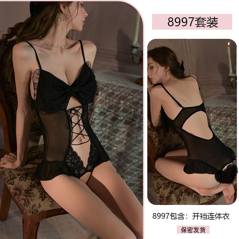 Sexy lingerie sexy jumpsuit women's small chest perspective uniform temptation to take off