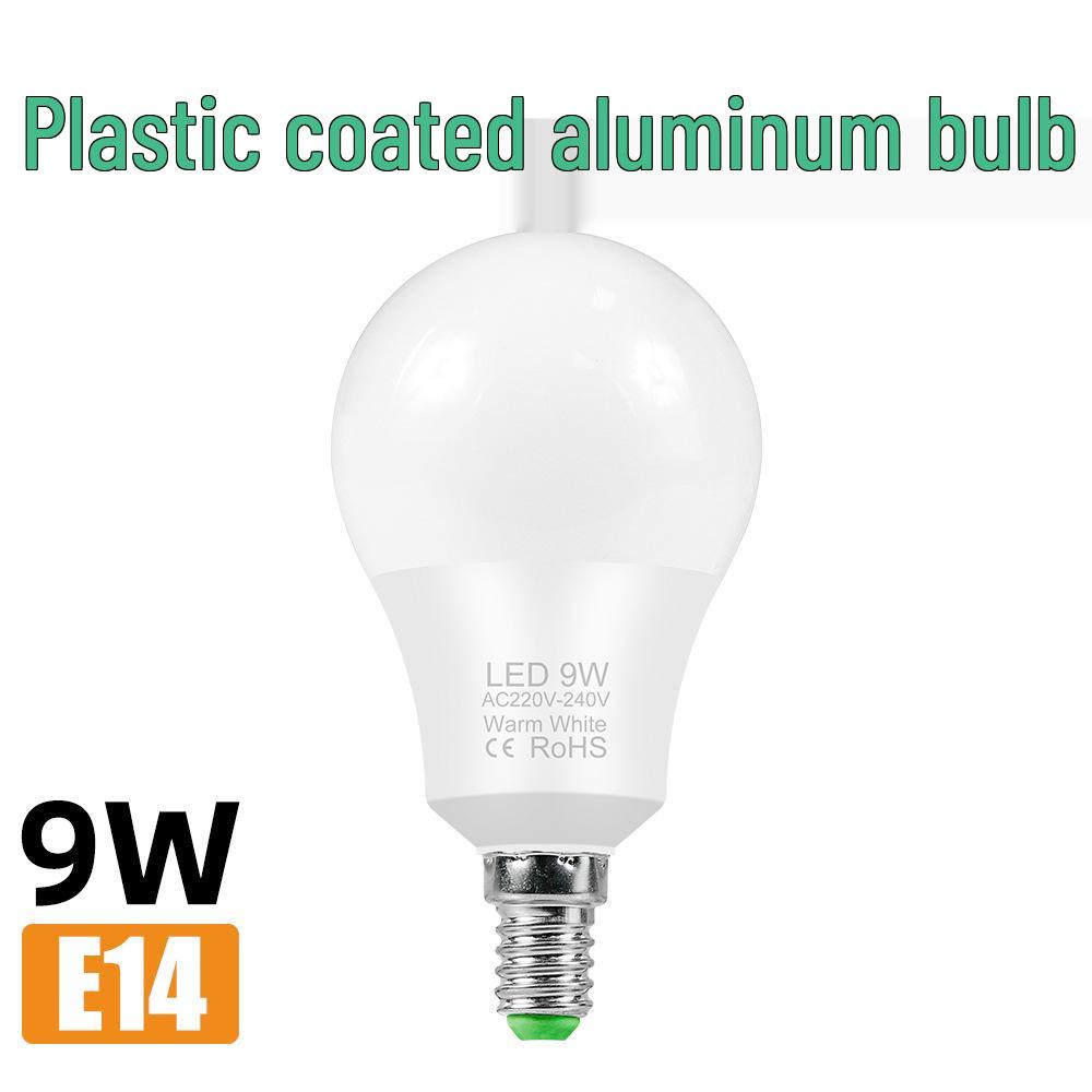 High-Brightness Energy-Saving LED Bulb for Indoor and Street Stall Lighting, E27/E14 Compatible, Plastic-Clad Aluminum