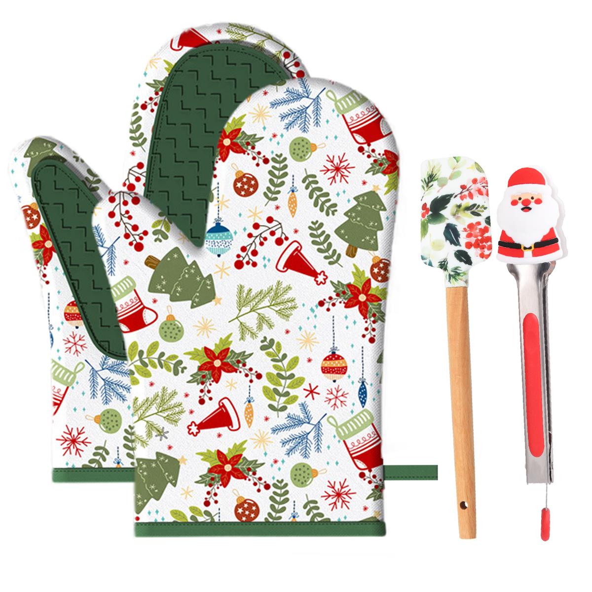 

Рождественский набор для выпечки Leeseph, включает в себя 2 силиконовые прихватки-рукавицы, 1 симпатичную силиконовую лопатку и 1 кухонные щипцы-зажимы в виде Санты