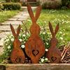 3 Stück rustikale Metall-Hasen-Gartenspieße Verwitterte Silhouette Hofkunst Dekorative Außenornamente für Rasen und Blumenbeete